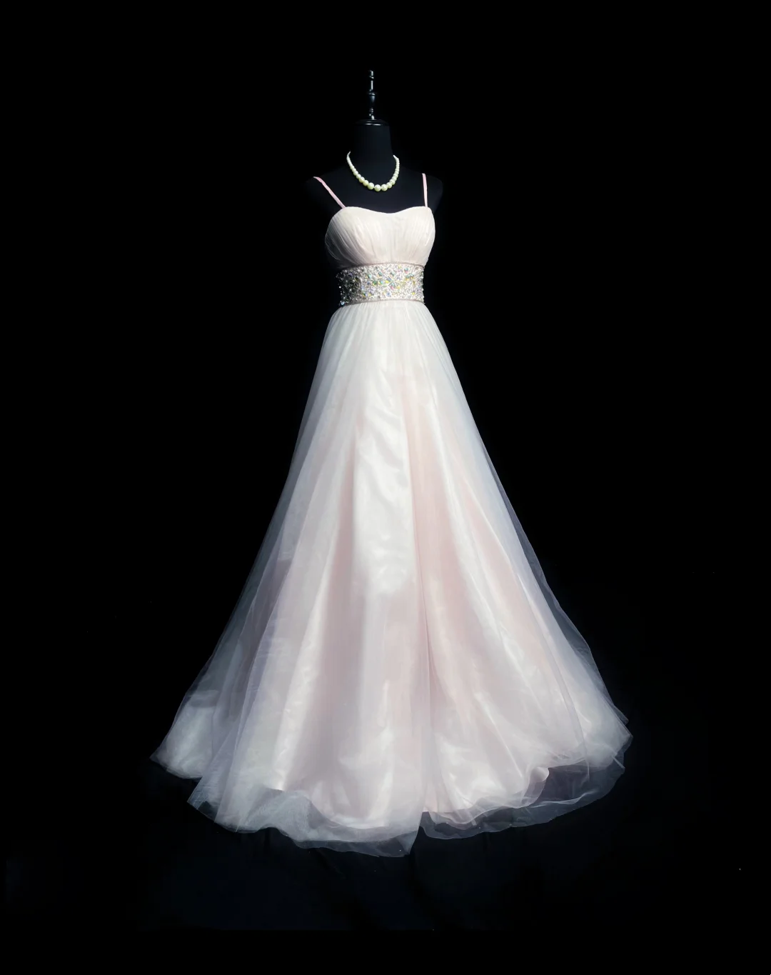 Spaghetti Straps A Line Pink Prom Dress Tulle Beaded Formal Dress  P552
