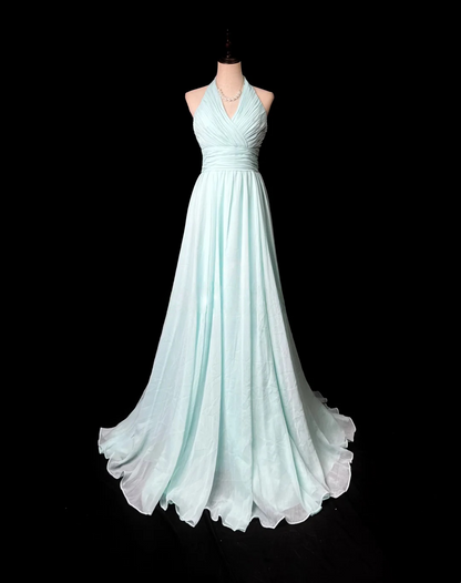 Halter Chiffon A Line Prom Dress Formal Wedding Guest Dress  P553