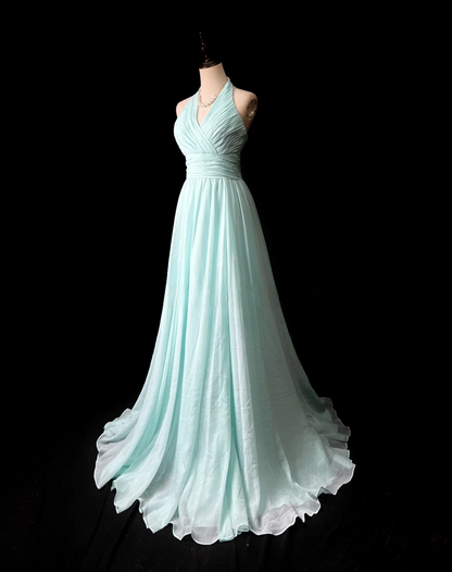 Halter Chiffon A Line Prom Dress Formal Wedding Guest Dress  P553