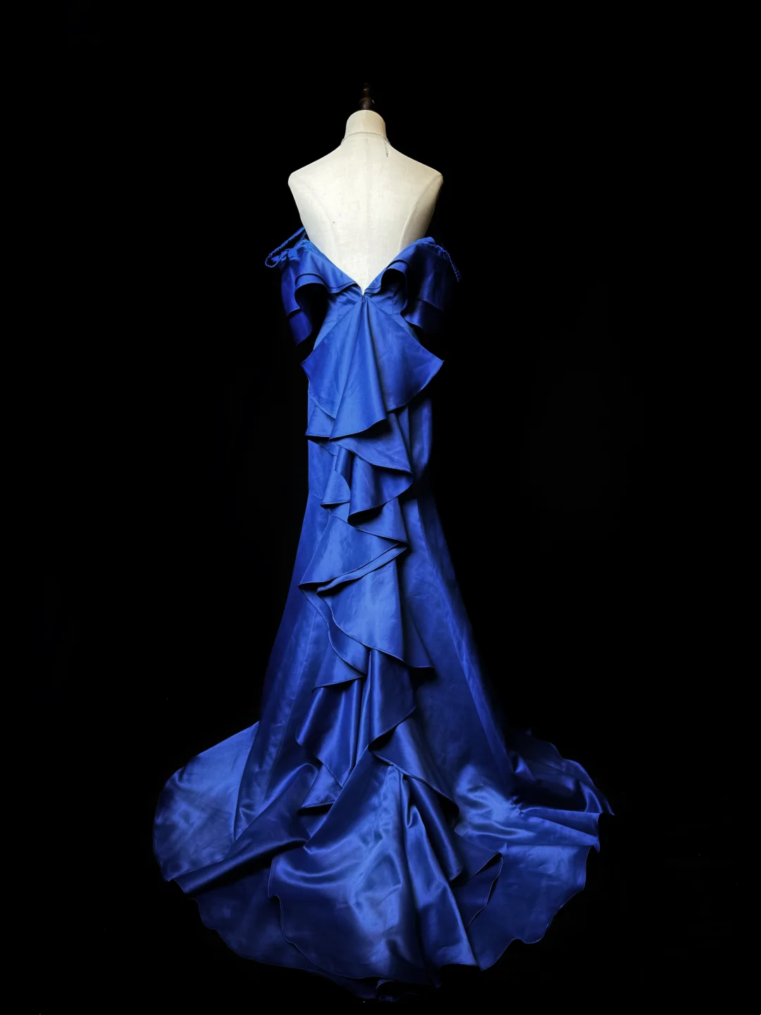 Off The Shoulder Royal Blue Mermaid Prom Dress Satin Ruffled Formal Dress  P554