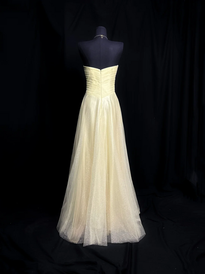 Sweetheart Yellow Tulle Bridesmaid Dress Sparkle A Line Prom Dress  P556