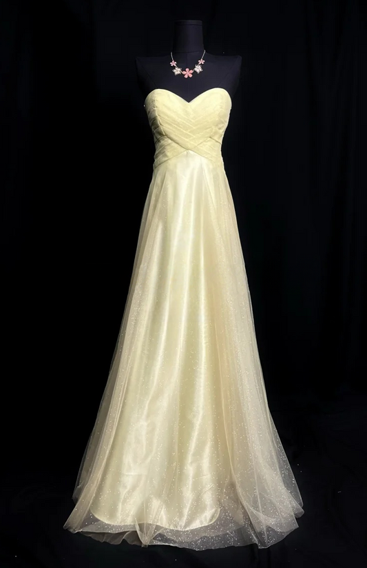 Sweetheart Yellow Tulle Bridesmaid Dress Sparkle A Line Prom Dress  P556
