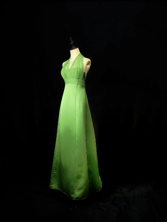 Halter Green Satin Prom Dress A Line Formal Party Dress  P557