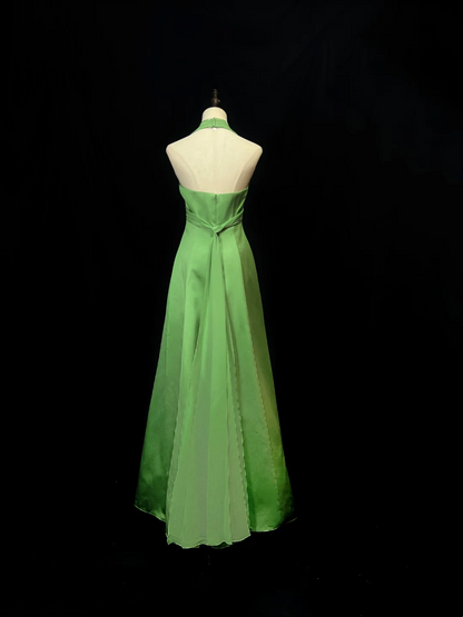 Halter Green Satin Prom Dress A Line Formal Party Dress  P557