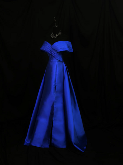 Off The Shoulder Royal Blue Prom Dress Satin A Line Formal Dress  P559