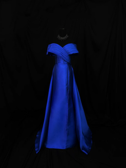 Off The Shoulder Royal Blue Prom Dress Satin A Line Formal Dress  P559
