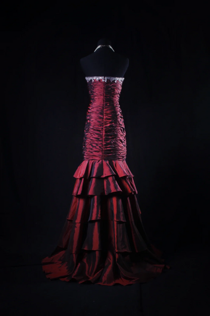 Sweetheart Burgundy Prom Dress Beaded Layered Evening Dress Birthday Dress  P562