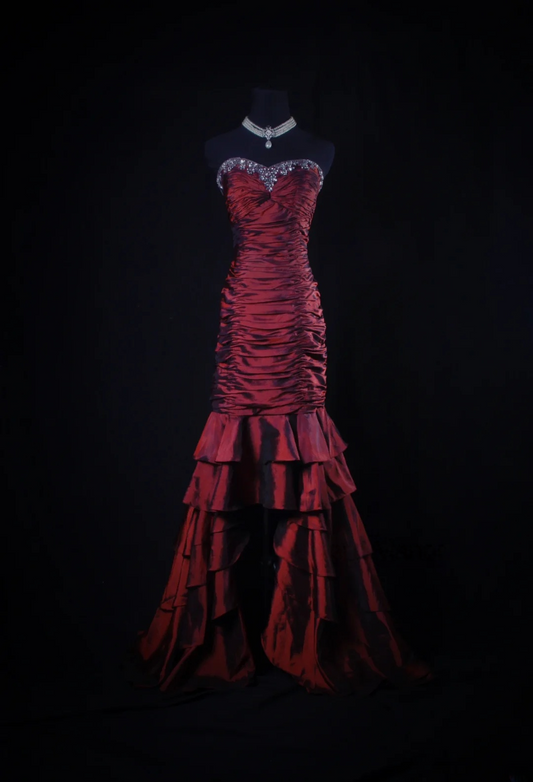 Sweetheart Burgundy Prom Dress Beaded Layered Evening Dress Birthday Dress  P562