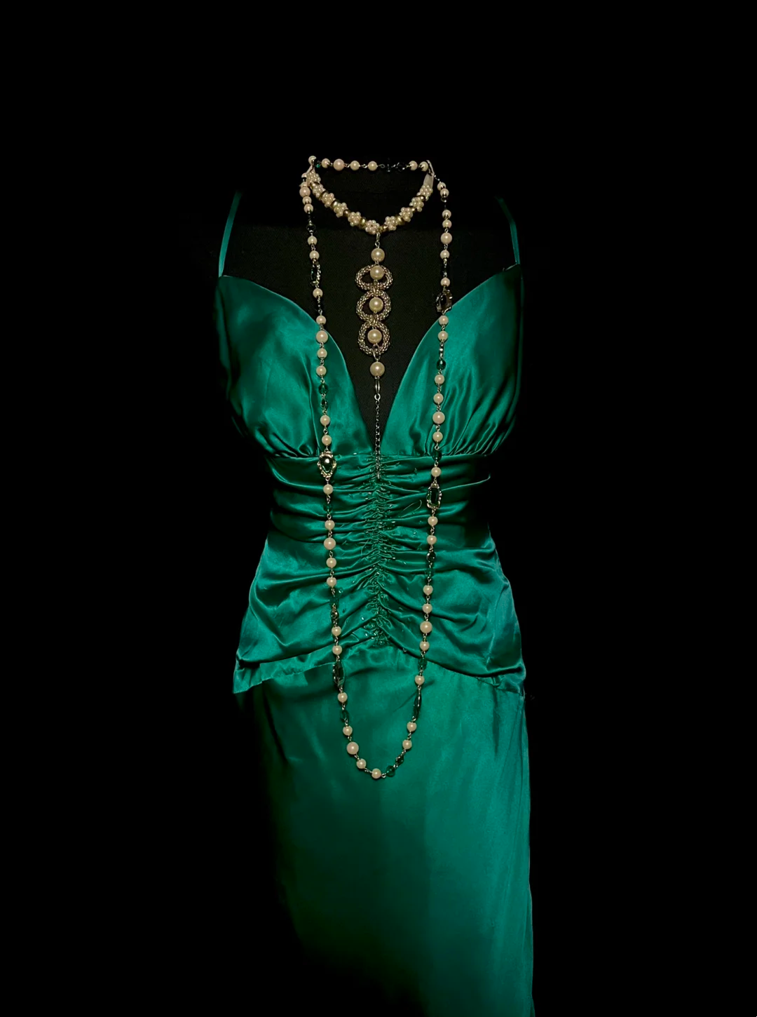 V Neck Green Satin Sheath Prom Dress Formal Evening Dress  P57