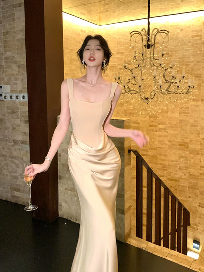 Elegant Black Sheath Satin Prom Dress Formal Party Dress Evening Dress  P577