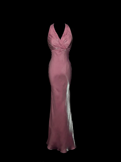 Halter V Neck Pink Sheath Prom Dress Formal Party Dress  P58