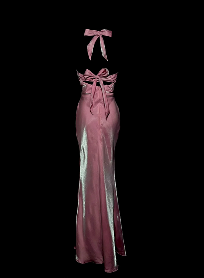 Halter V Neck Pink Sheath Prom Dress Formal Party Dress  P58