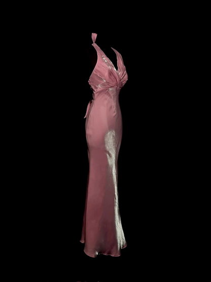 Halter V Neck Pink Sheath Prom Dress Formal Party Dress  P58
