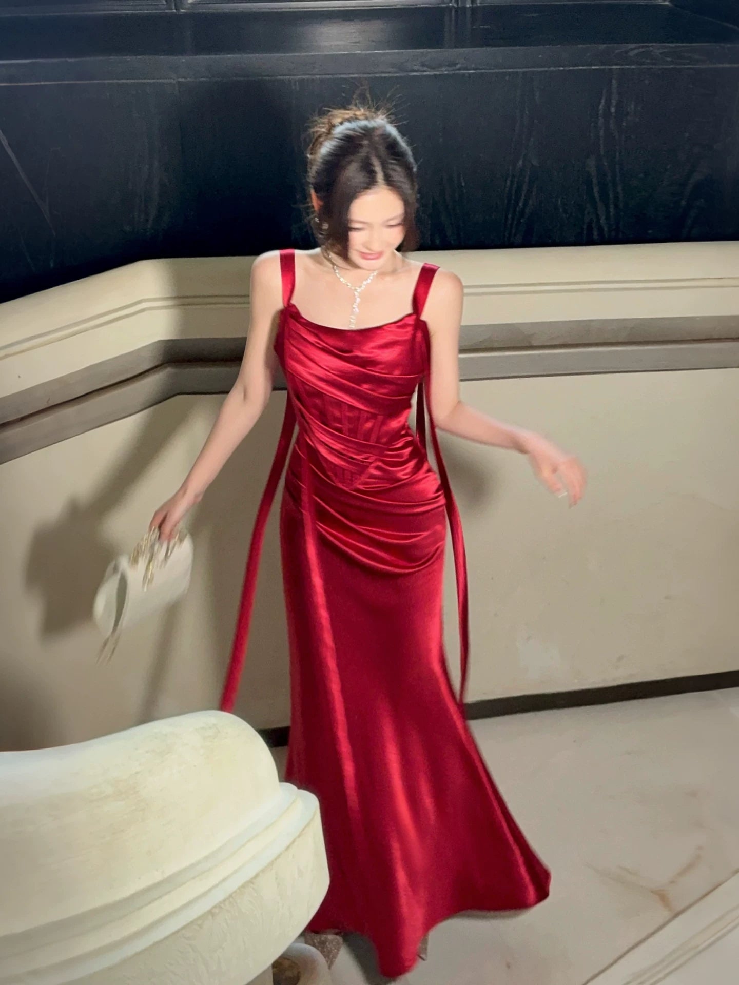 Red Satin Prom Dress Sheath Evening Gown Cocktail Dress  P581