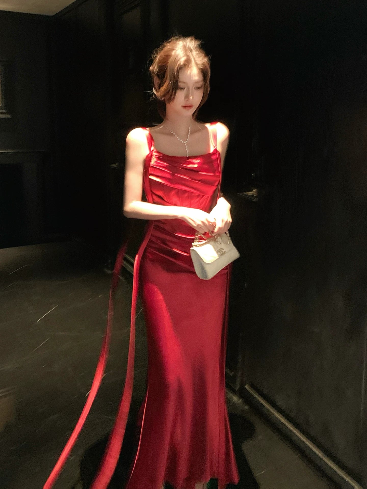 Red Satin Prom Dress Sheath Evening Gown Cocktail Dress  P581
