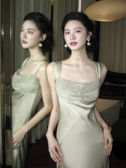 Champagne Sheath Satin Prom Dress Formal Party Dress Evening Dress   P582