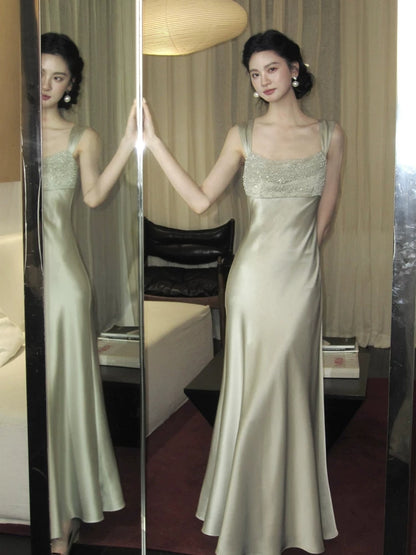 Champagne Sheath Satin Prom Dress Formal Party Dress Evening Dress   P582
