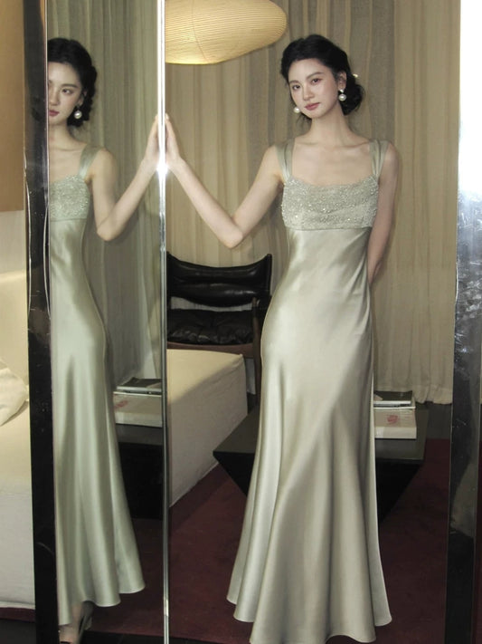 Champagne Sheath Satin Prom Dress Formal Party Dress Evening Dress   P582