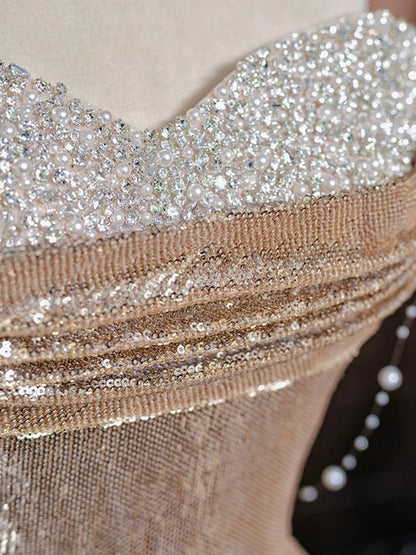 Gold Mermaid Sequins Prom Dress Sparkle Birthday Gown Evening Dress   P584
