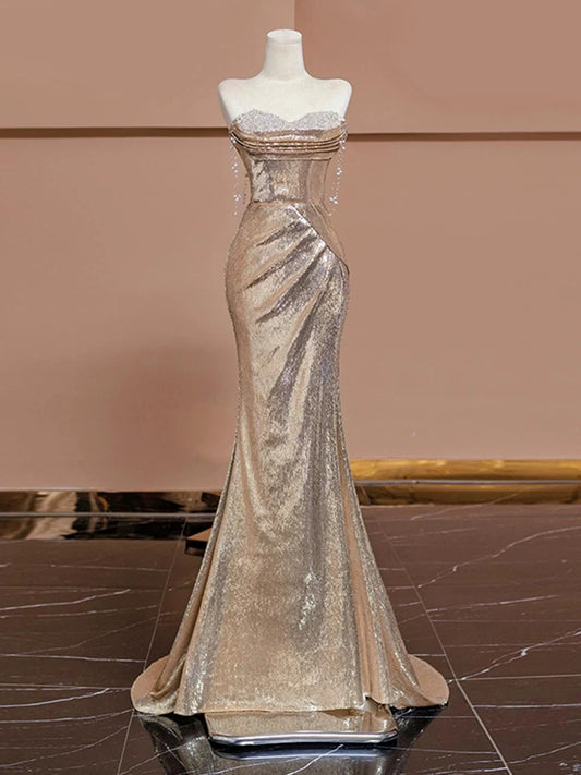 Gold Mermaid Sequins Prom Dress Sparkle Birthday Gown Evening Dress   P584