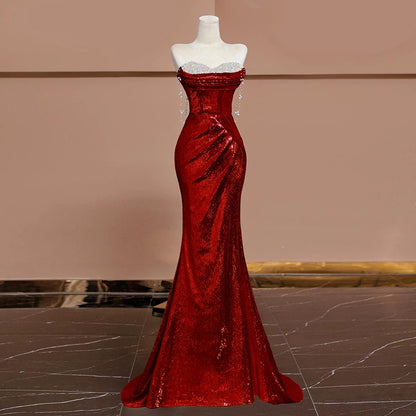 Gold Mermaid Sequins Prom Dress Sparkle Birthday Gown Evening Dress   P584