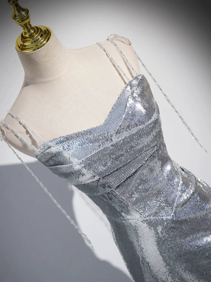 Silver Mermaid Sequins Prom Dress Sparkle Birthday Gown Evening Dress  P585