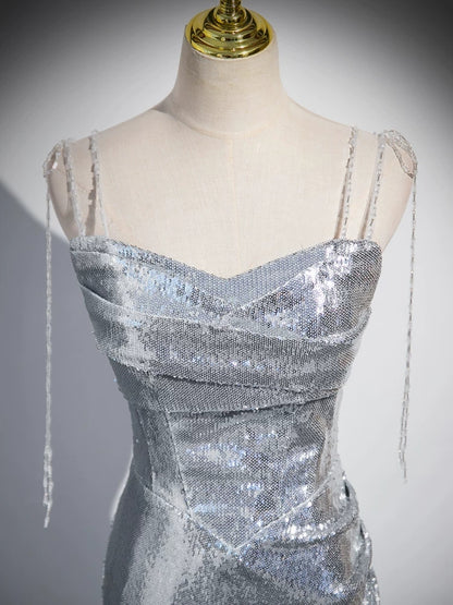 Silver Mermaid Sequins Prom Dress Sparkle Birthday Gown Evening Dress  P585