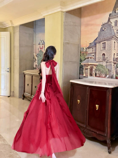 Halter Red Chiffom Wedding Dress A Line Birthday Dres Prom Dress P591
