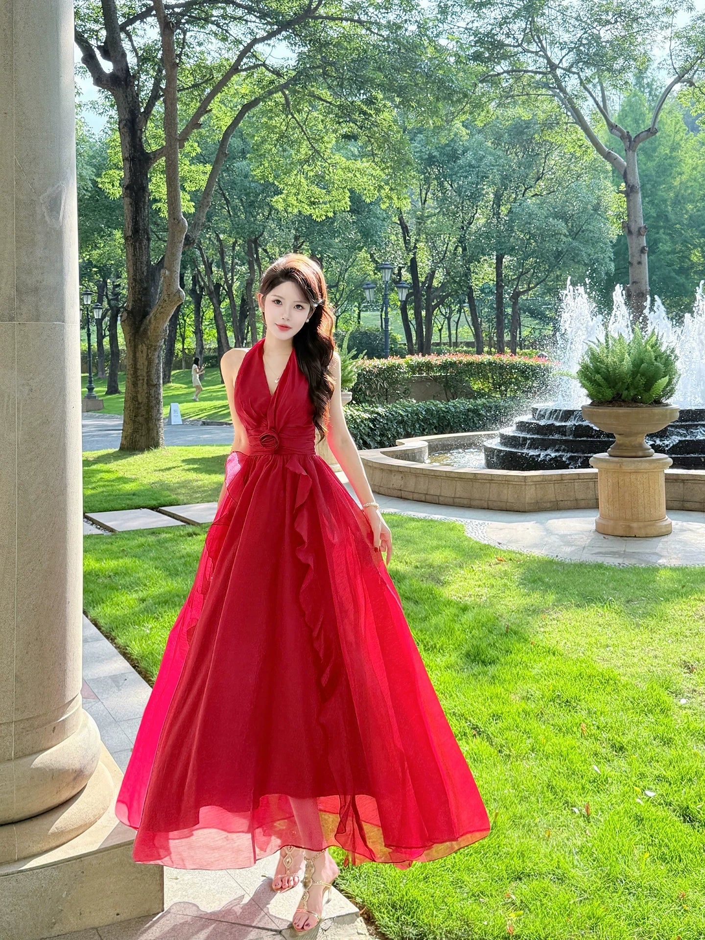 Halter Red Chiffom Wedding Dress A Line Birthday Dres Prom Dress P591