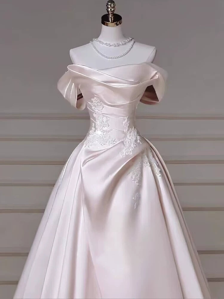 Off The Shoulder Pink Satin Prom Dress A Line Birthday Dress For Teens  P592