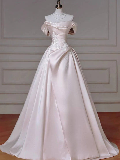 Off The Shoulder Pink Satin Prom Dress A Line Birthday Dress For Teens  P592