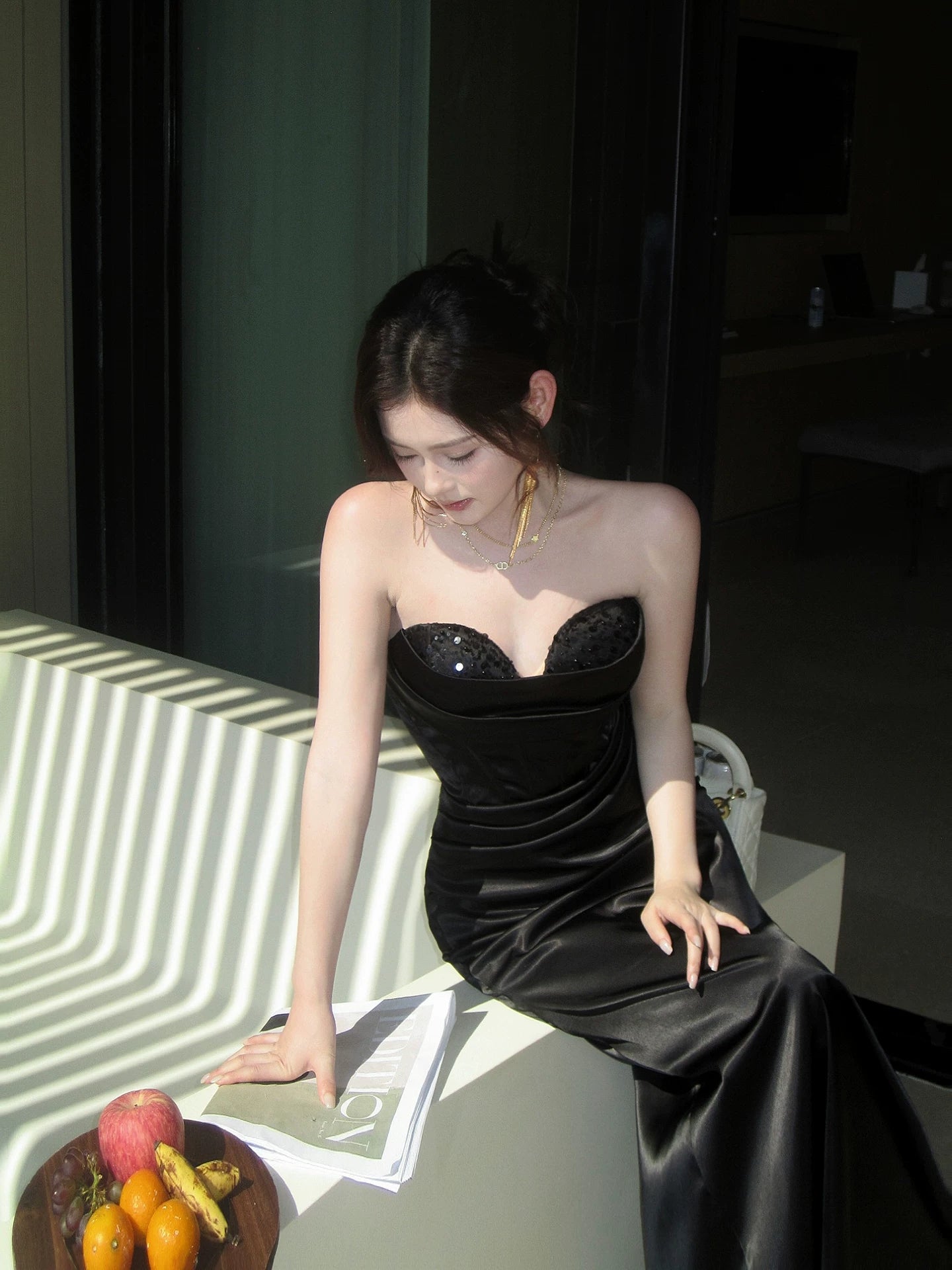 Sweetheart Black Prom Dress Mermaid Satin Birthday Dress Evening Dress  P596