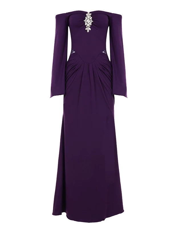 Off The Shoulder Purple Evening Dress Modest Chiffon Wedding Guest Dress  P597