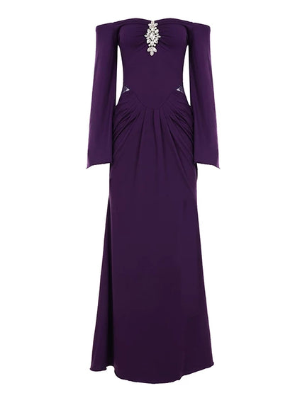 Off The Shoulder Purple Evening Dress Modest Chiffon Wedding Guest Dress  P597