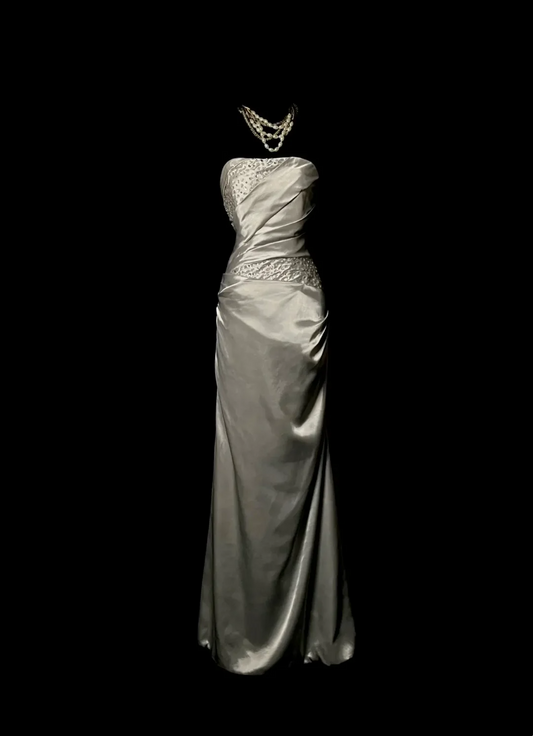 Strapless Gary Satin Prom Dress Formal Party Dress Evening Dress  P60