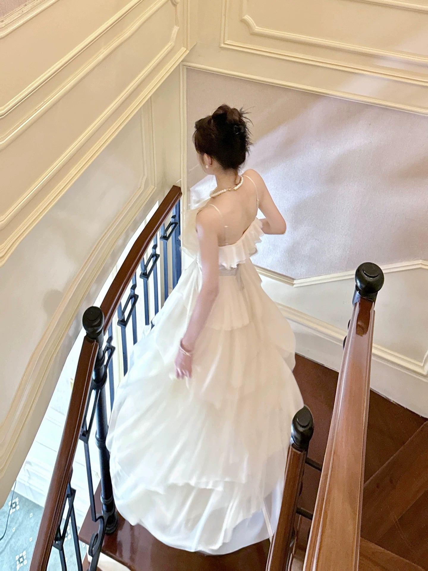 Light Champagne Chiffon Prom Dress Layered Formal Wedding Guest Dress  P605
