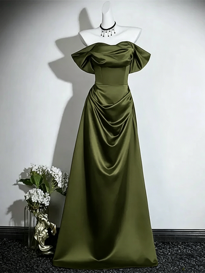 Navy Blue Satin Off Shoulder Long Prom Dress Formal Evening Dress  P608