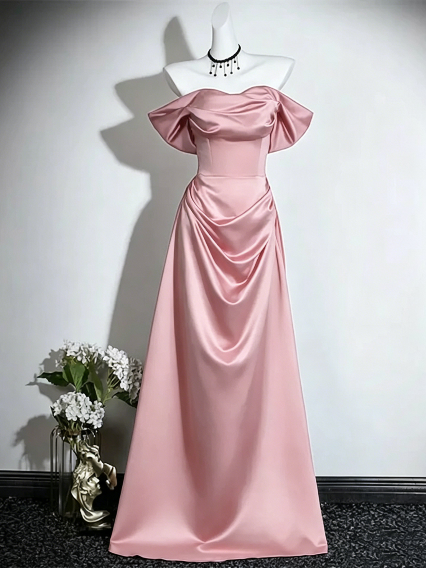 Navy Blue Satin Off Shoulder Long Prom Dress Formal Evening Dress  P608