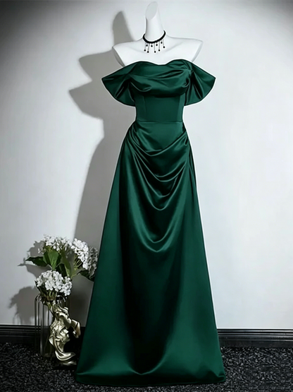 Navy Blue Satin Off Shoulder Long Prom Dress Formal Evening Dress  P608