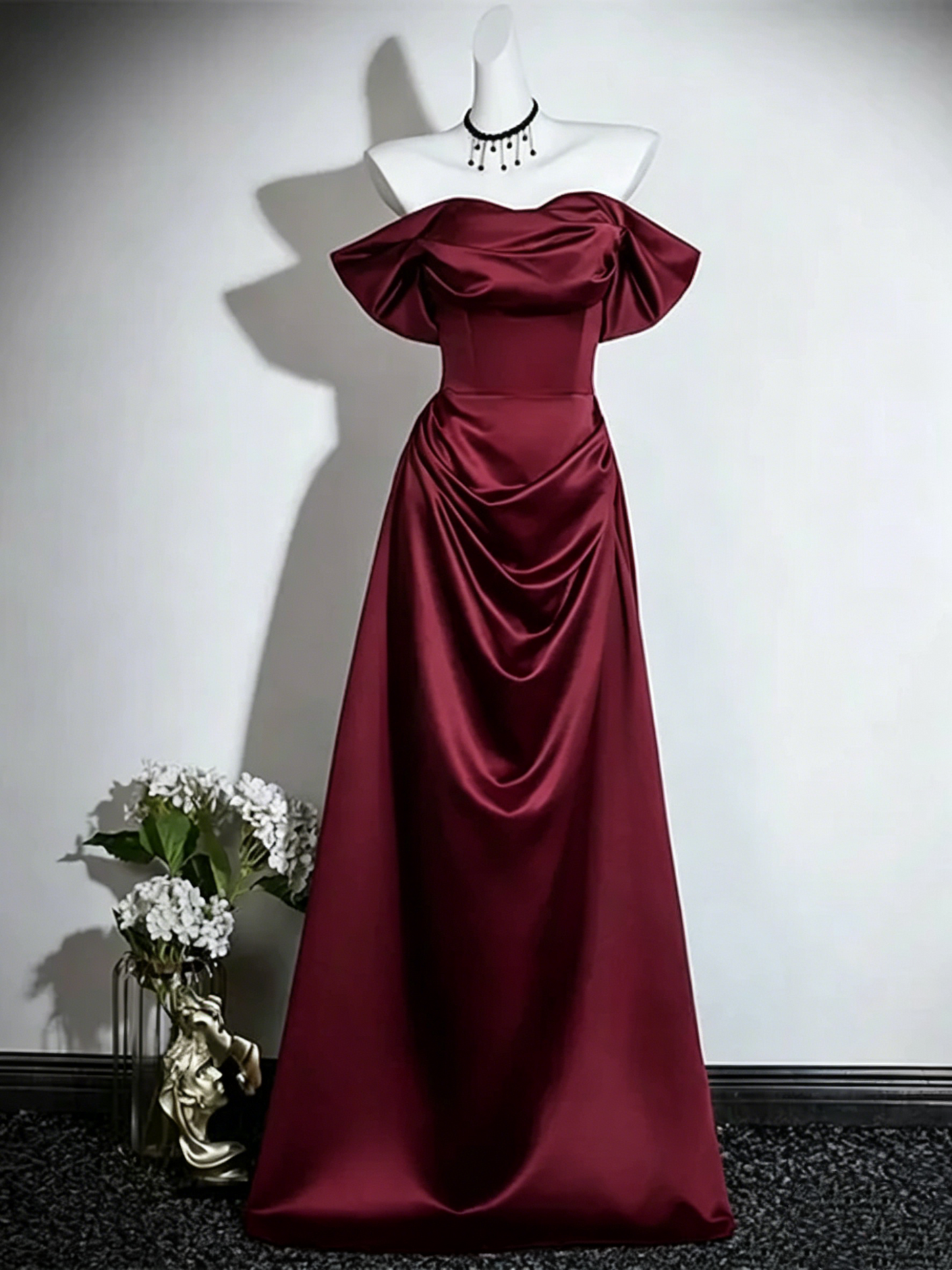 Navy Blue Satin Off Shoulder Long Prom Dress Formal Evening Dress  P608