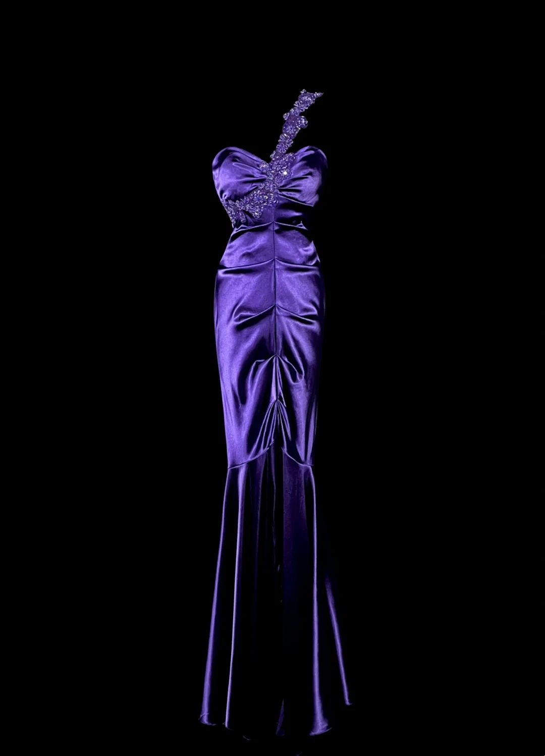 One Shoulder Purple Satin Prom Dress Formal Party Dress Evening Dress  P61