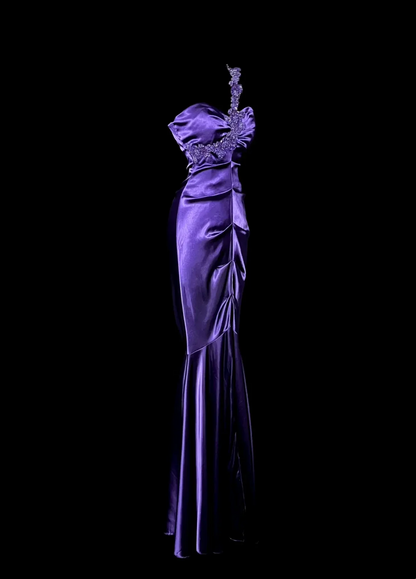 One Shoulder Purple Satin Prom Dress Formal Party Dress Evening Dress  P61