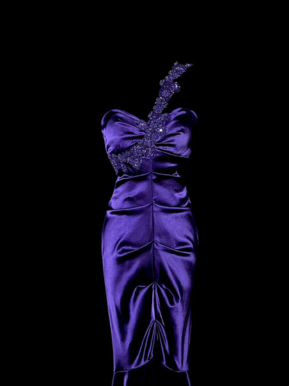 One Shoulder Purple Satin Prom Dress Formal Party Dress Evening Dress  P61