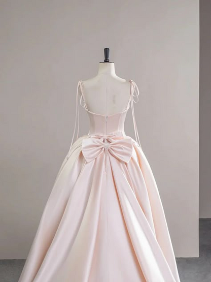 Baby Pink Satin Spaghetti Strap Long Prom Dress  P613