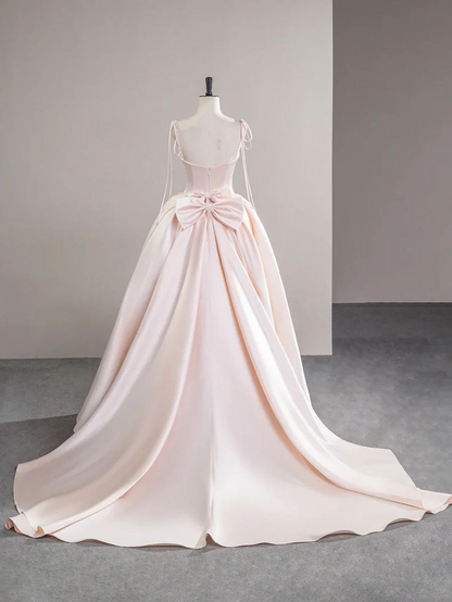 Baby Pink Satin Spaghetti Strap Long Prom Dress  P613