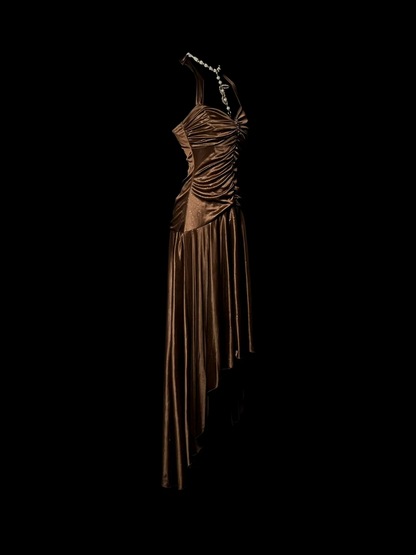 Halter Coffee Satin Prom Dress Formal Party Dress Evening Dress  P62