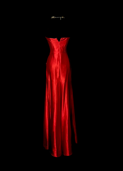 Strapless Red Satin Prom Dress Formal Party Dress Evening Dress  P63