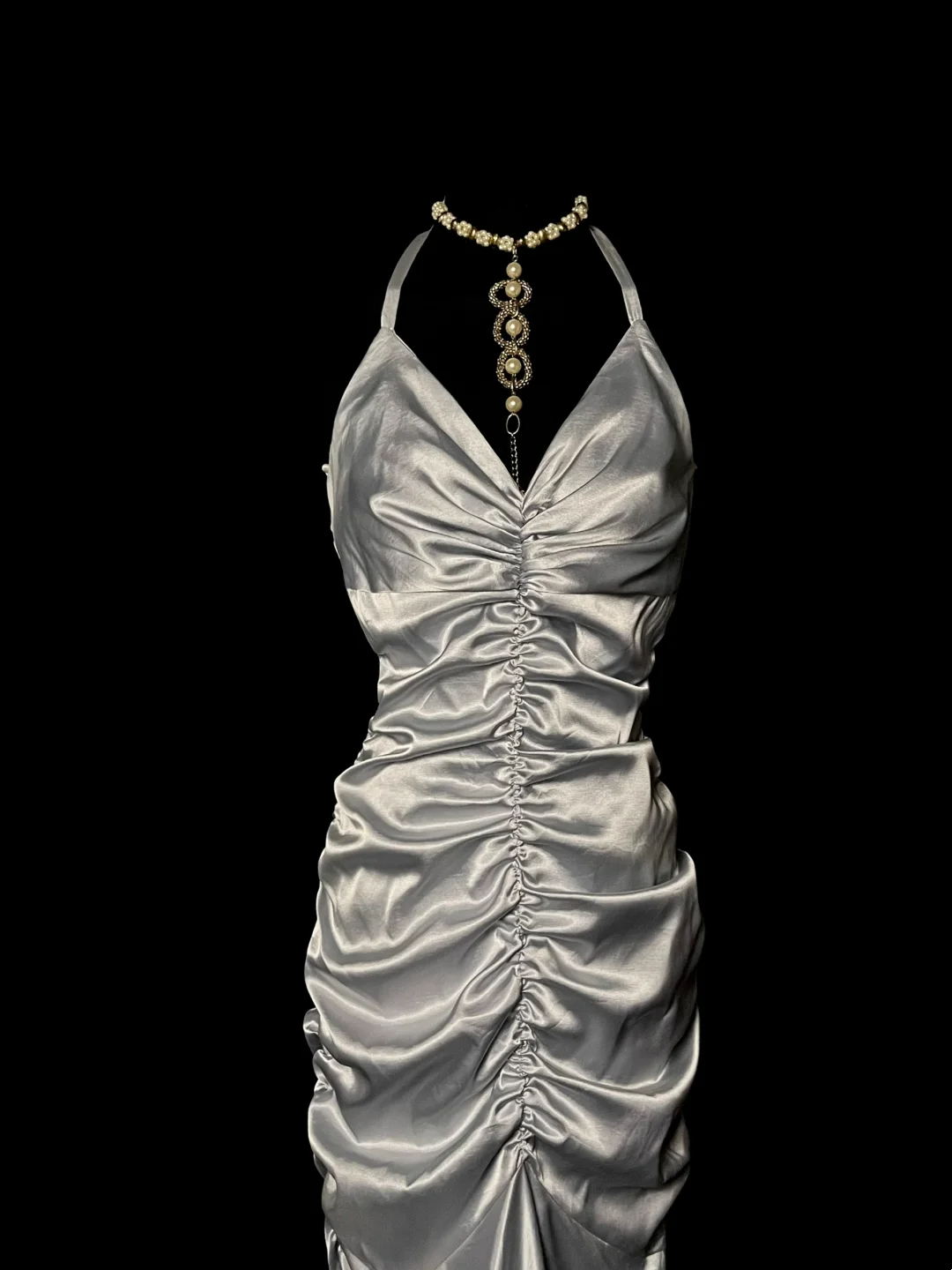 Halter Gray Satin Prom Dress Formal Party Dress Evening Dress  P64