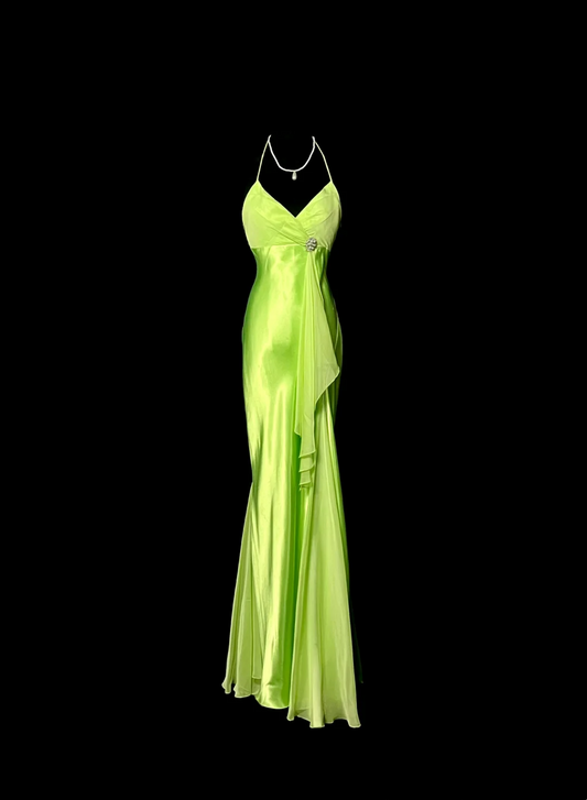 Halter Green Satin Prom Dress Formal Party Dress Evening Dress  P65