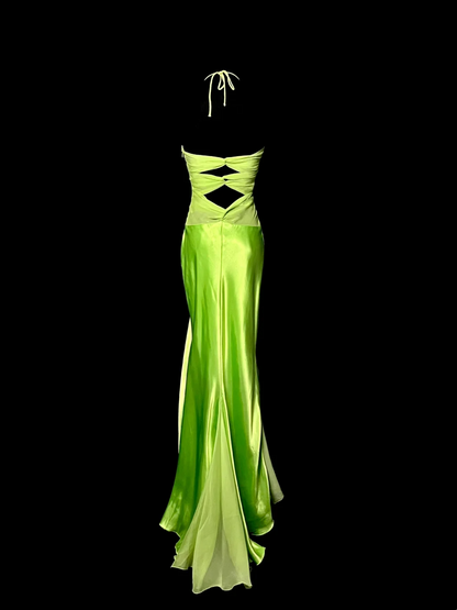 Halter Green Satin Prom Dress Formal Party Dress Evening Dress  P65